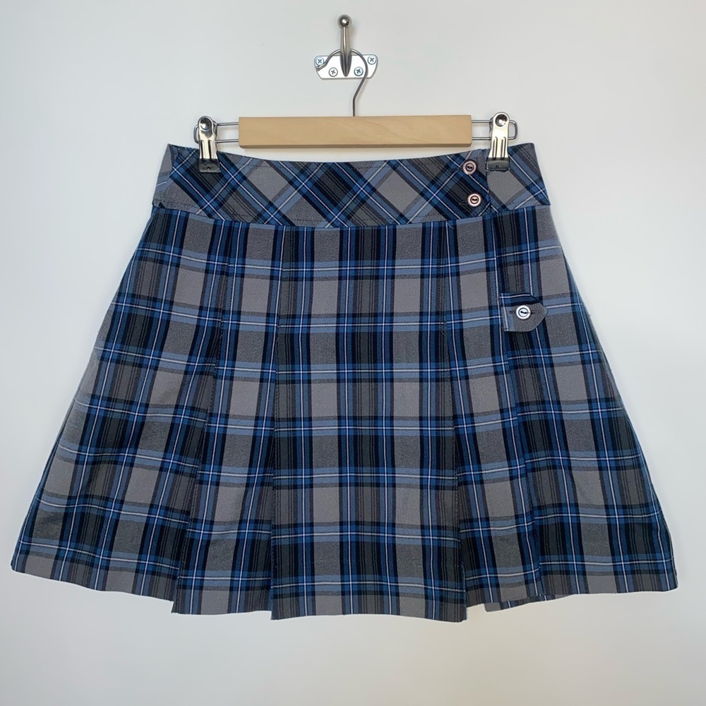 Academia Schoolbelles Plaid Skirt‎ Triple Pleat Blue Black Size 29x18
